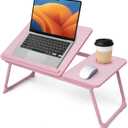 Lap Desk for Couch/Sofa/Floor, 5-Angle Adjustable Bed Desk with Foldable Legs &Cup Holder, Light Weight Bed Tray Table for Writing/Eating/Reading, Portable Laptop Stand for Adults, Kids (Pink)