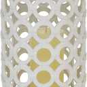 Deco 79 Ceramic Circles Decorative Candle Lantern with Cut Out Design, 7" x 8" x 11", White