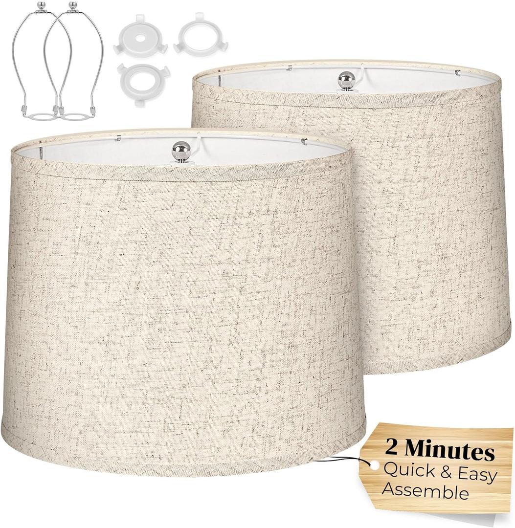 Medium Lamp Shades Set of 2  Beige Lampshades, 11.6" Top x 12.6" Bottom x 9.8" Height  Fits Harp-Style Bedside & Floor Lamps  Easy Assembly (Ships Rolled Flat)