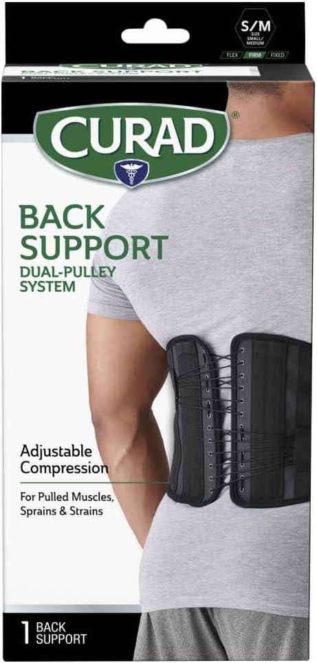 CURAD Back Support with Dual- Pulley System, Size S/M - Adjustable Compression
