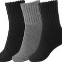 BomKinta Boot Socks for Women Winter Solid Thick Warm Socks Cozy Crew Socks Christmas Gift (Medium, Black Black Gray -3 Pairs)