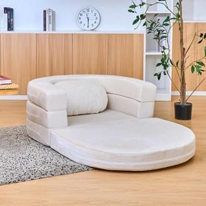 3-in-1 Folding Sofa Bed with Pillow, Memory Foam Bean Bag Chair, Large Convertible Couch for Adults Play Together, Bedroom, Living Room, Apartment(Beige)