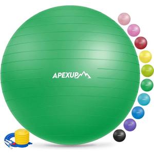 APEXUP Yoga & Pilates Ball - Anti Slip Heavy Duty Gym Ball for Fitness, Balance & Core Workout, Dark Green