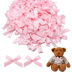 100PCS Premade Mini Bows DIY Satin Fabric Ribbon Twist Tie Bows for Cake Treat Bags Gift Wrapping Decor (Pink)