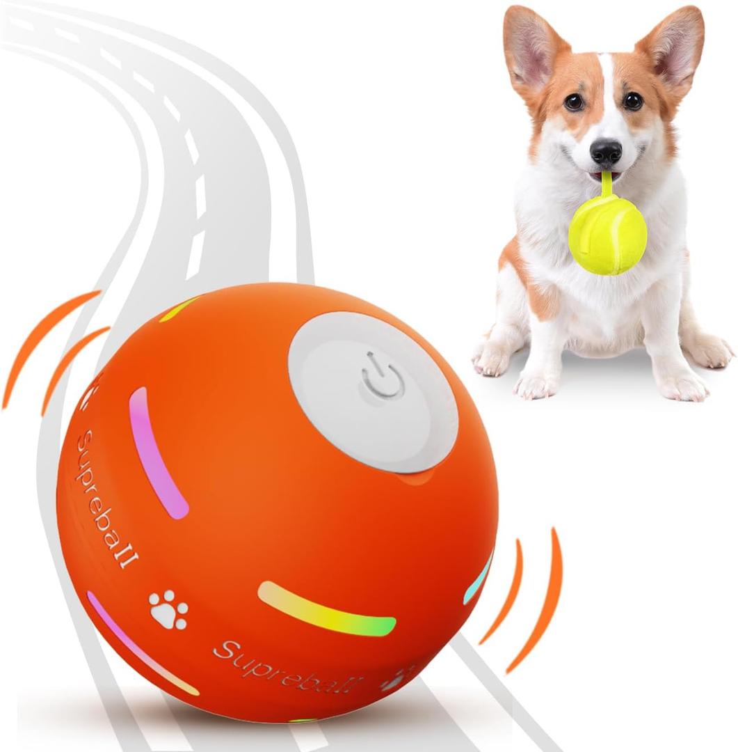 PetDroid Interactive Dog Toys Dog Ball, [Newly Upgraded] Durable Motion Activated Automatic Rolling Ball Toys for/ Small/ Medium/ Large Dogs, USB Rechargeable(Orange)