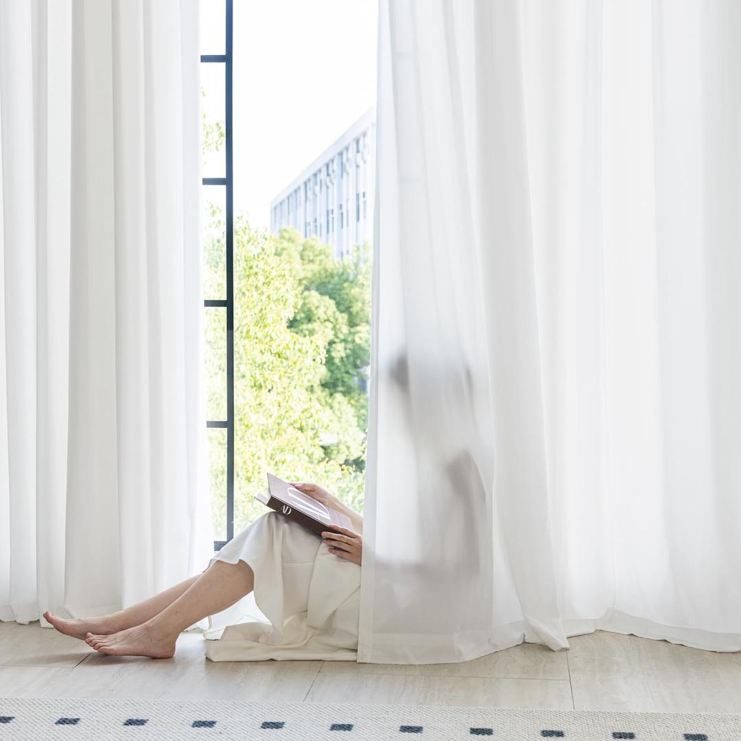 Non-See-Through White Privacy Semi Sheer Curtains that Let Light in 63 Inches Long Light Filtering Sheer Window Curtains Drapes for Living Room Bedroom 2 Panels Set White