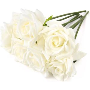 Eyamumo Fake Flowers, Faux Silk Real Touch Artificial Rose Flowers for Decoration DIY, Wedding Party, Home Office Decoration and Dining Table Centerpiece, 7Pcs (White-30cm, 30CM) (11.81'')