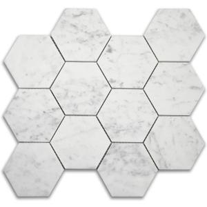 Italian White Carrara Marble 4 Inch Hexagon Mosaic Tile Matte for Kitchen Backsplash Bathroom Wall & Floor Tile 5 Sheets/Box
