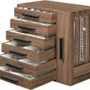 HOOBRO Jewelry Box for Women, Jewelry Organizer Box, 6-Tier Wooden Jewelry Box, Jewelry Case with Side Transparent Window, Creative Gift, for Earring, Necklace, Bracelet, Walnut and Black BH12JB04