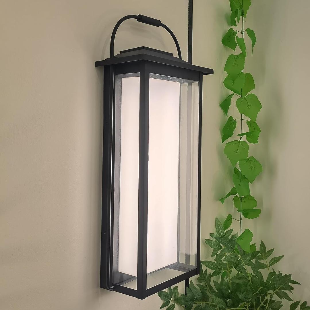 24" Ht Modern Oversized Outdoor Super Bright Wall Sconce with Built-in 2x20W LED Covered by Milky White Acrylic and Clear Glass, Suitable for Big House, Extra High Walls and Gates.