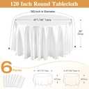 FAVE 6 Pack 120 Inch White Round Satin Tablecloth, Washable Table Cover
