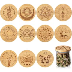 Tessco 12 Pieces Yogurt Jar Lids Inspirational Yogurt Bamboo Lids Set with Silicone Sealing Compatible with Oui Jars, Brave Happy Kind Plant(Metaphysical)