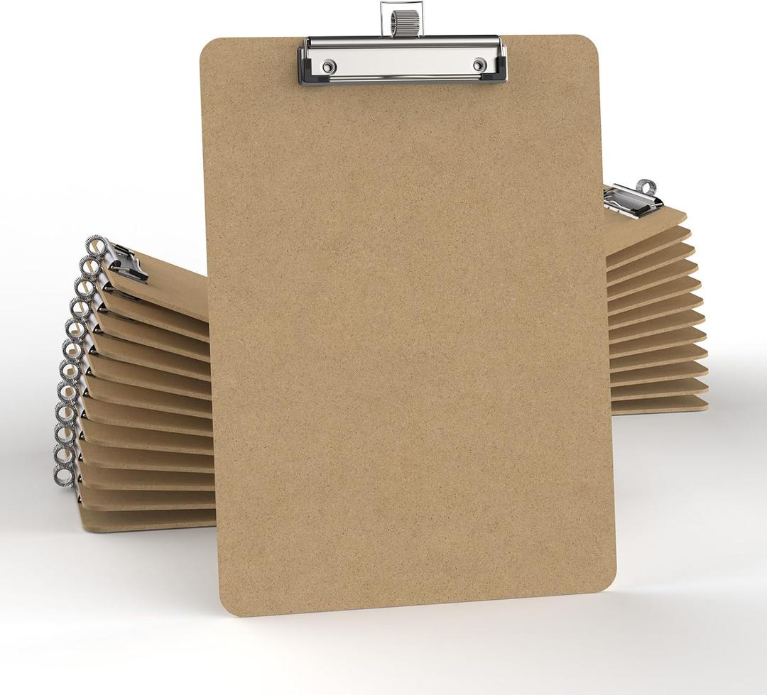 Wood Bulk Clipboard, 8.5 x 11 Clip Borad with Pen Holder, A4 Standard Dimension 9 x 12.5 in, A4 Letter Size Hardboard for Classroom, Students, Office & School Supply(Pack of 25)
