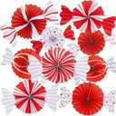9PCS Christmas Hanging Paper Fans Candy Party Decorations Paper Christmas Decorations Candy Hanging Paper Decorations for Indoor Holiday Xmas Classroom Wall Dcor