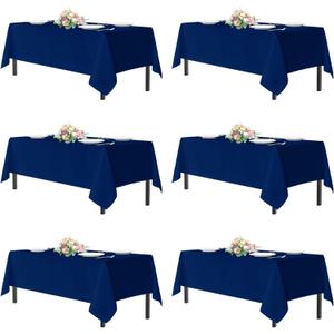 sancua Navy Blue Tablecloths for 6 Foot Rectangle Tables, 6 Pack - 60x102 Inch - Washable Fabric Cloth Table Cloth, Reusable Polyester Table Covers for Wedding Party, Banquet, Independence Day
