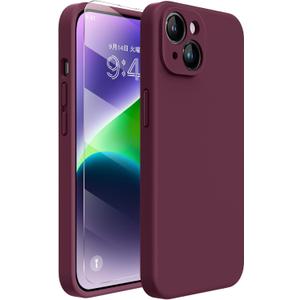 Miracase Designed for iPhone 14 Case with Screen Protector,[Upgraded Enhanced Camera Protection],Shockproof Liquid Silicone Case with Microfiber Lining, 6.1 inch, Wine Red