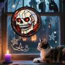 Stained Glass Window Hanging - Halloween Decorations White Skeleton Suncatcher for Doors Garden Indoor Spooky Funny Red Sun Catchers Gothic Decor Horror Gifts for Women Men Friend 6.3 in (Orange and Red)