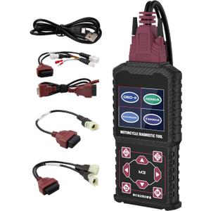QPKING M3A Motorcycle Diagnostic Tool for Honda 4P, Kawasaki 46P, Yamaha 2/3/4P Read/Clear Fault Codes & Live Data, ECU/Service/Throttle Reset, ABS Bleed, OBD2 Scanner