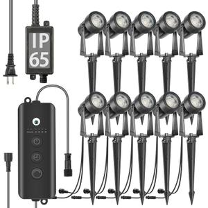 SUNTHIN Outdoor Landscape Lighting with Dusk to Dawn Sensor Controller, 10 Pack, Black
