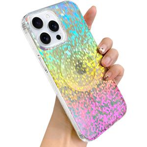 SOKAD Iridescent Magnetic for iPhone 15 Pro Case, Compatible with Magsafe, Aesthetic Glitter Sparkly Diamond Design for Girls Women, Unique Glossy Fluorescent Holographic Protective Phone Case
