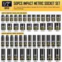 BOEN 1/2" Drive Impact Socket Set, 50-Piece Metric (8-32mm) Deep & Standard Sockets with Paint-Filled Markings, Includes Extensions, Adapter & Universal Joint
