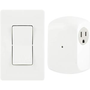GE Wireless Remote Wall Switch Light Control, No Wiring Needed, 1 Grounded Outlet, Off White Paddle, Plug-In, Up to 100ft Range, Ideal for Indoor Lamps, Small Appliances, and Seasonal Lighting, 18279