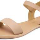 DREAM PAIRS Women's Ankle Strap Flat Sandals Open Toes One Band Buckle Summer Dressy Sandals (Beige, 10)
