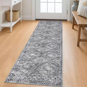 KILOCOCO Boho Kitchen Runner Rug 2x6 Washable Runner Rug Soft Runners for Hallways Non Slip Printed Distressed Laundry Room Rugs, Low-Pile Runners for Entryway Bedroom Living Room, Grey