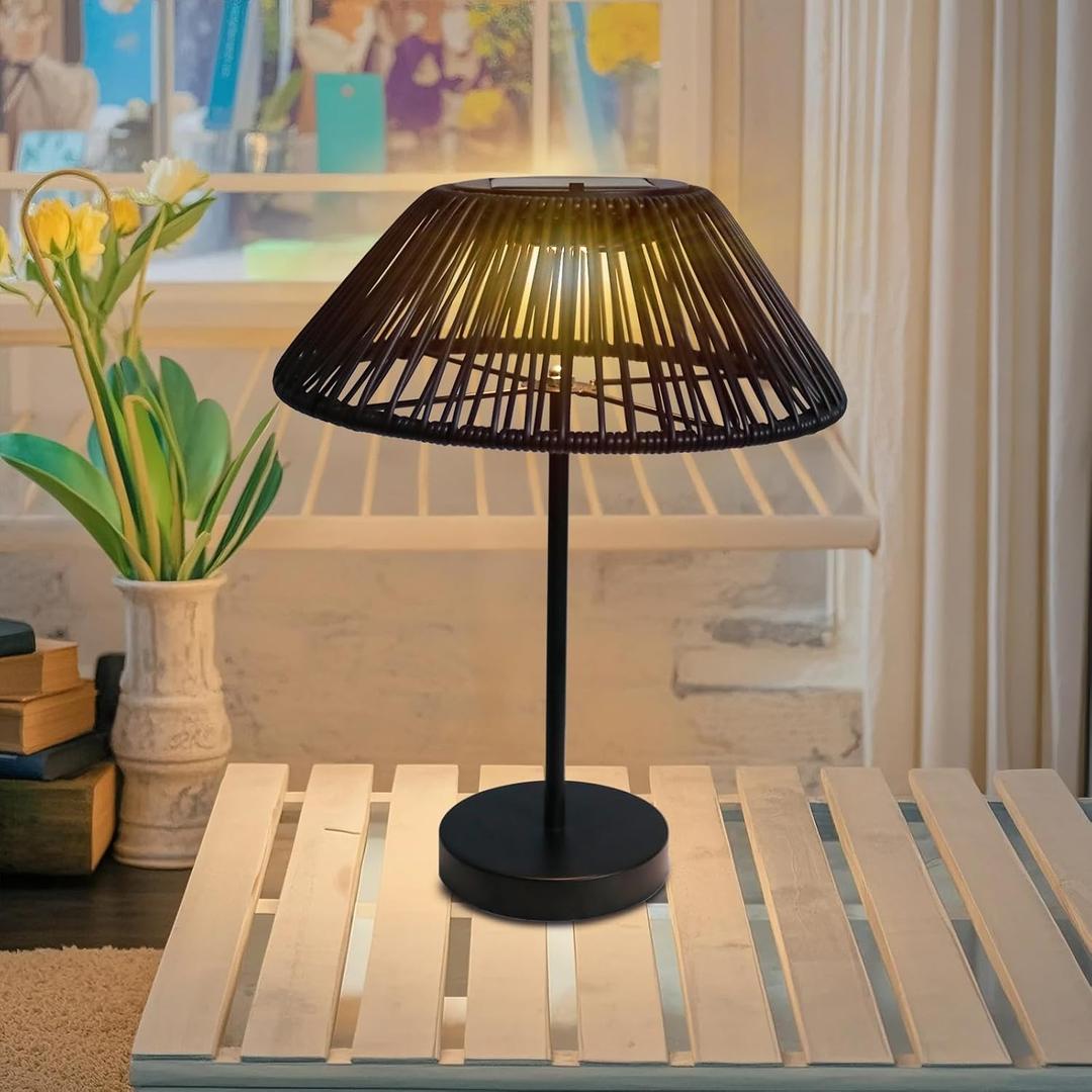 Solar Table Lamp Outdoor Solar Table Lamps Rattan Waterproof LED Lights Outdoor Lamps for Patio Garden Yard Bedroom Living Room Tabletop Outside