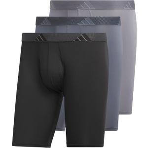 adidas Men's Microfiber Long Boxer Briefs (3-pack) moisture-wicking Performance Stretch Underwear (L)