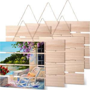6 Pieces Unfinished Wood Pallet Sign Blank Wooden Hanging Plaque for Crafts, 9.8 x 9.8 Inch DIY Rustic Wooden Signs Decorative Slice Painting Plaque for Home Wall Shop Holiday Front Door Decorations