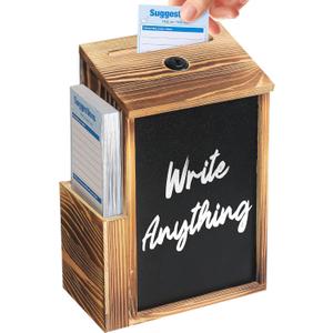 Uniclife Wood Suggestion Box, Wooden Donation Boxes for Fundraising, Prayer Boxes with Chalkboard and 50 Suggestion Cards, Ballot Boxes Tip Drop Box for Wedding Church & Classroom
