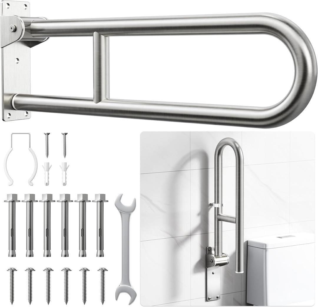 Toilet Grab Bar, Bathroom Safety Handrail Wall Mounted, 304 Stainless Steel Flip Up Folding Support Rail for Elderly Seniors and Handicap Assistance (30 Inch)