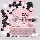 2nd Birthday Decorations for Girl Bad 2nd the Bone Party Decorations with Backdrop Balloon Tablecloth Rock And Roll Bone Theme 2 Year Old Birthday Pink Decorations Party Supplies