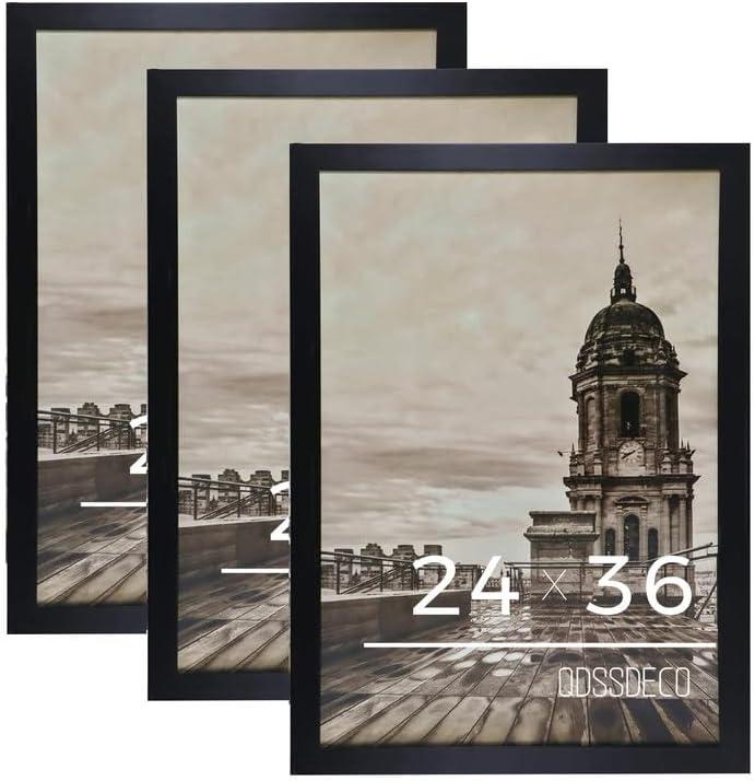 QDSSDECO 24x36 Poster Frame Black Wood Frame with Plexiglass Horizontal and Vertical Formats Hanging on the Wall Display Picture, Set of 3