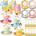 125 Pcs Tea Party Favors Set Floral Paper Teacups with Saucers, Vintage Style Tea Spoons, Disposable Spring Party Supplies for Hot or Cold Drinks, Ideal for Birthday Baby Shower Bridal