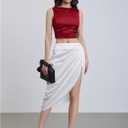 WDIRARA Women's Satin Crop Top Tie Back Backless Sleeveless Ruched Party Blouse Tops (S)