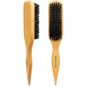 2PCS Boar Bristle Hair Brush Slick Back Hair Brush for Sleek Ponytail Bun & Smoothing Baby Hairs- Soft Smoothing to Style, Polish & Lay Hair Down Flat- Wooden Brush Teasing Hairbrush for Men Women