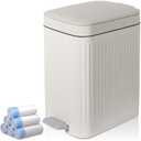 rejomiik Small Bathroom Trash Can with Lid 1.9 Gallon Step Trash Can Slim Garbage Can with Soft-Close Waste Bin for Bathroom, Bedroom, Office, Dorm, RV, Off-White