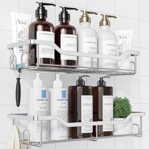 Kitsure Shower Caddy Large - Adhesive Shower Organizer, Stainless Steel Shelf for Inside Shower, No Drill Bathroom Organizers and Storage, Home Decor Accessories, 2 Pack, Sliver (Silver)
