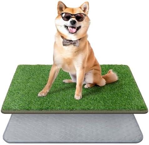 PICK FOR LIFE Dog Grass Mat with Pee Pad,Artificial Indoor Grass Potty Training Pads for Dogs Doggies Washable,Reusable Puppy Pads Leakproof on Outdoor Patio Balcony Apartment(24.5x39'')