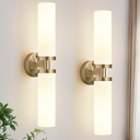 Indoi Wall Sconces Set of Two, Brass Bathroom Sconces Wall Lighting with Milky White Glass, Modern Sconces Wall Decor Set of 2 Bathroom Light fixtures for Mirror Living Room Hallway Bedroom