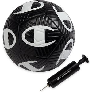 Champion Playmaker Logo Deflated Soccer Ball with Pump, Size 5 Soccer Ball, Durable Panels for Kids, Youth & Adults, Indoor/Outdoor Training Ball with Inflation Hand Pump (Black/White)