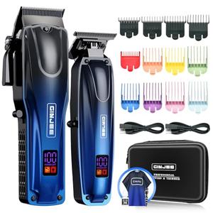 GinJee Professional Hair Clippers for Men Cordless & Corded - Rechargeable Barber Clipper & Trimmer Set with Fade Lever for Home Haircuts, Grooming Kit with Guide Combs, with Travel Case