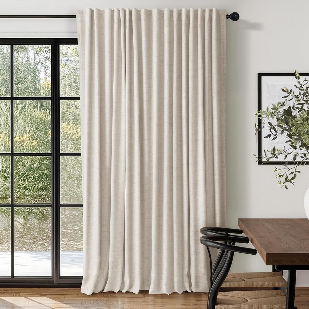 100% Blackout Shield Linen Blackout Curtains for Bedroom 96 Inches Long, Back Tab/Rod Pocket Living Room Drapes, Thermal Insulated Blackout Curtains 1 Panel Set, 100" W x 96" L, Cream