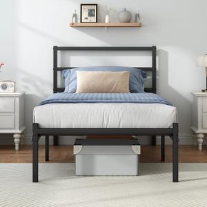 Twin Bed Frames with Headboard and Footboard, 14 Inch Metal Platform Twin Size Bed Frame with Steel Slat Support, No Box Spring Needed, Noise Free, Easy Assembly, Black