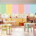 SmoothNovelty 6 Pcs School Classroom Curtains Back to Classroom Colorful Curtains for Kindergarten Daycare Primary Bedroom Playroom Room Decor(Pastel), 24"W x 36"L