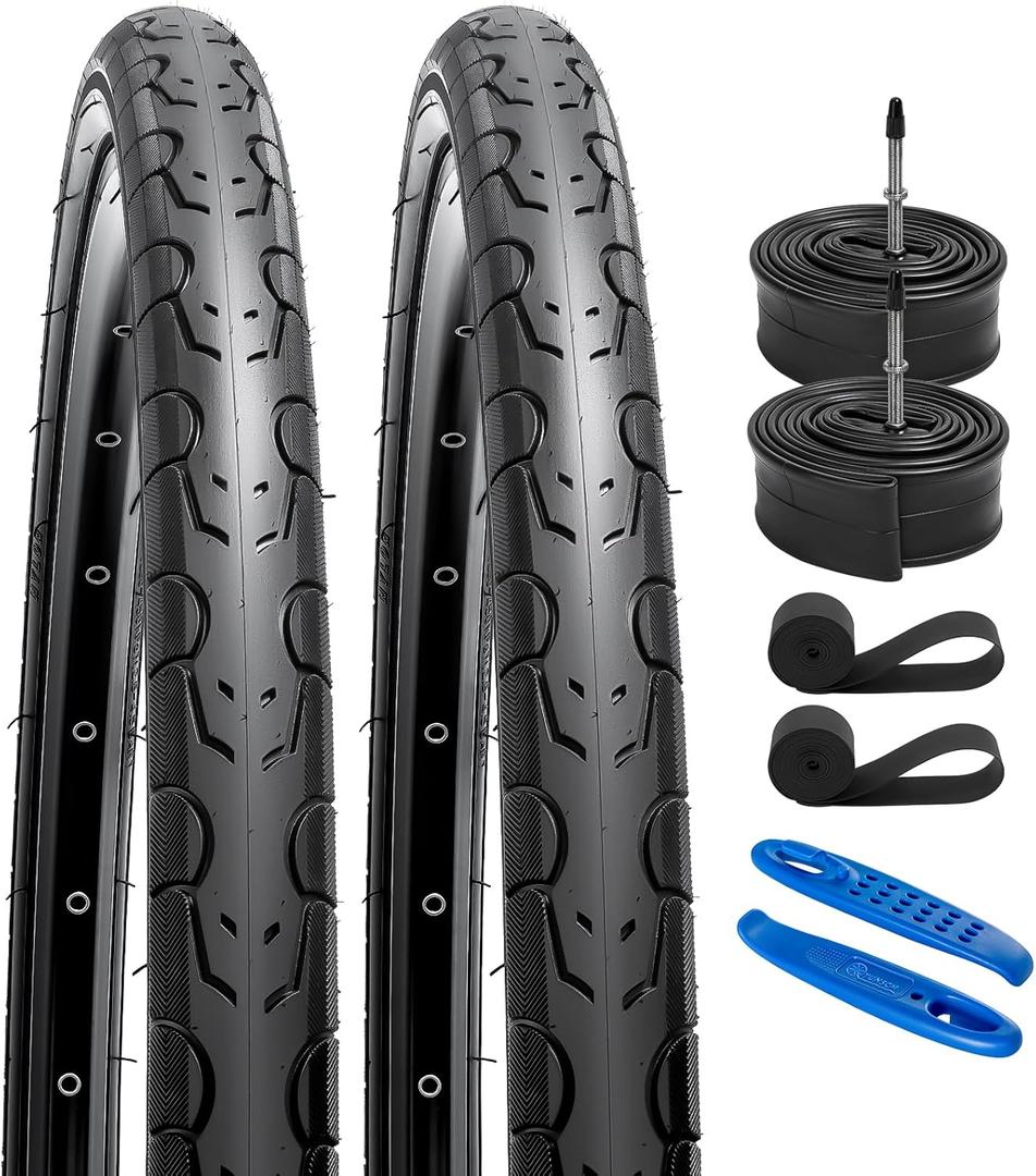 YUNSCM 2-PCS 700C Road Bike Tires 700x28C/28-622 and 700C Bike Tubes Presta Valve with 2 Rim Strips Compatible with 700x26C 700x27C 700x28C 700x29C 700x30C Bike Bicycle Tires and Tubes (Y-1098)