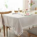 Bringsine Stripe Tassel Tablecloth Cotton Linen Stain Resistant Dust-Proof Table Cloth Cover for Kitchen Dinning Tabletop Decoration (Rectangle/Oblong,55 x 71 Inch)