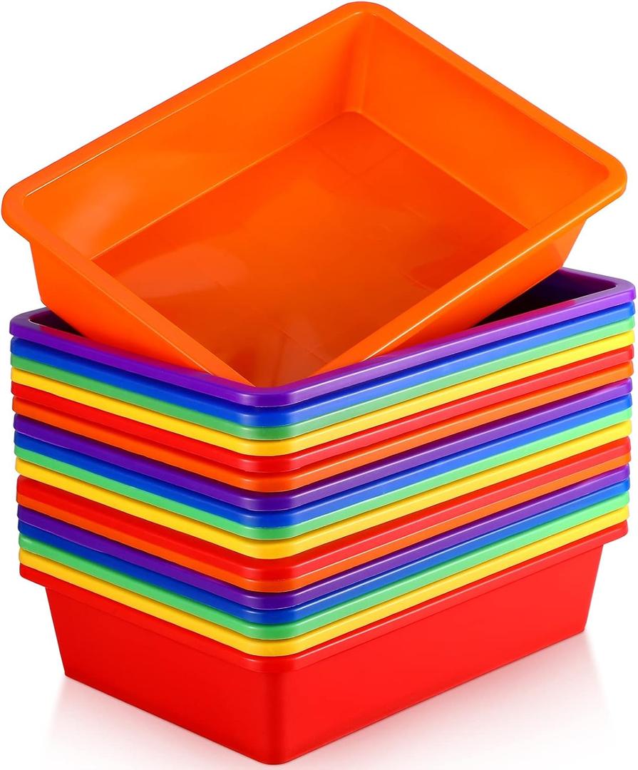 Hoteam 18 Pcs Flat Storage Organizer Bins Letter Size Paper Tray Classroom Storage Plastic Art Trays Classroom Pencil Organizer Baskets for School Office Teacher Book Organization(Colorful)